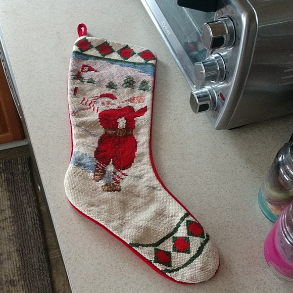 Pottery Barn Other - Large Needlepoint Golf Santa,EUC, Vintage